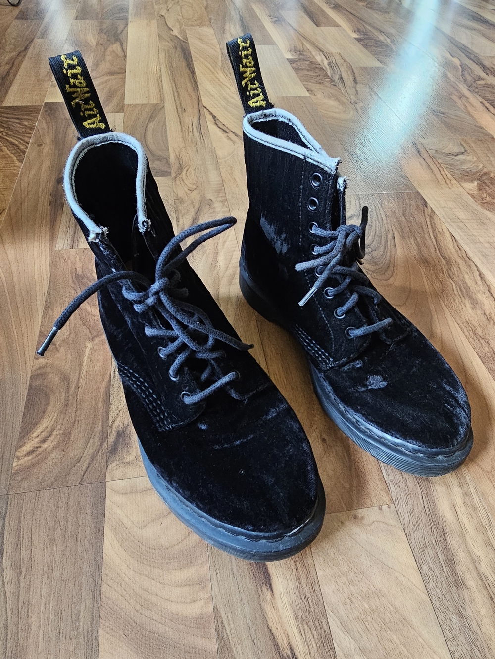 Dr. Martens Black Velvet Lace-Up Combat Boots